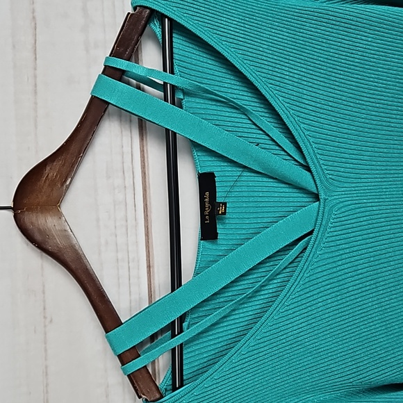 NWT La Rambla Teal Strap Cut Out Ribbed Sweater - Size Large - Picture 4 of 12